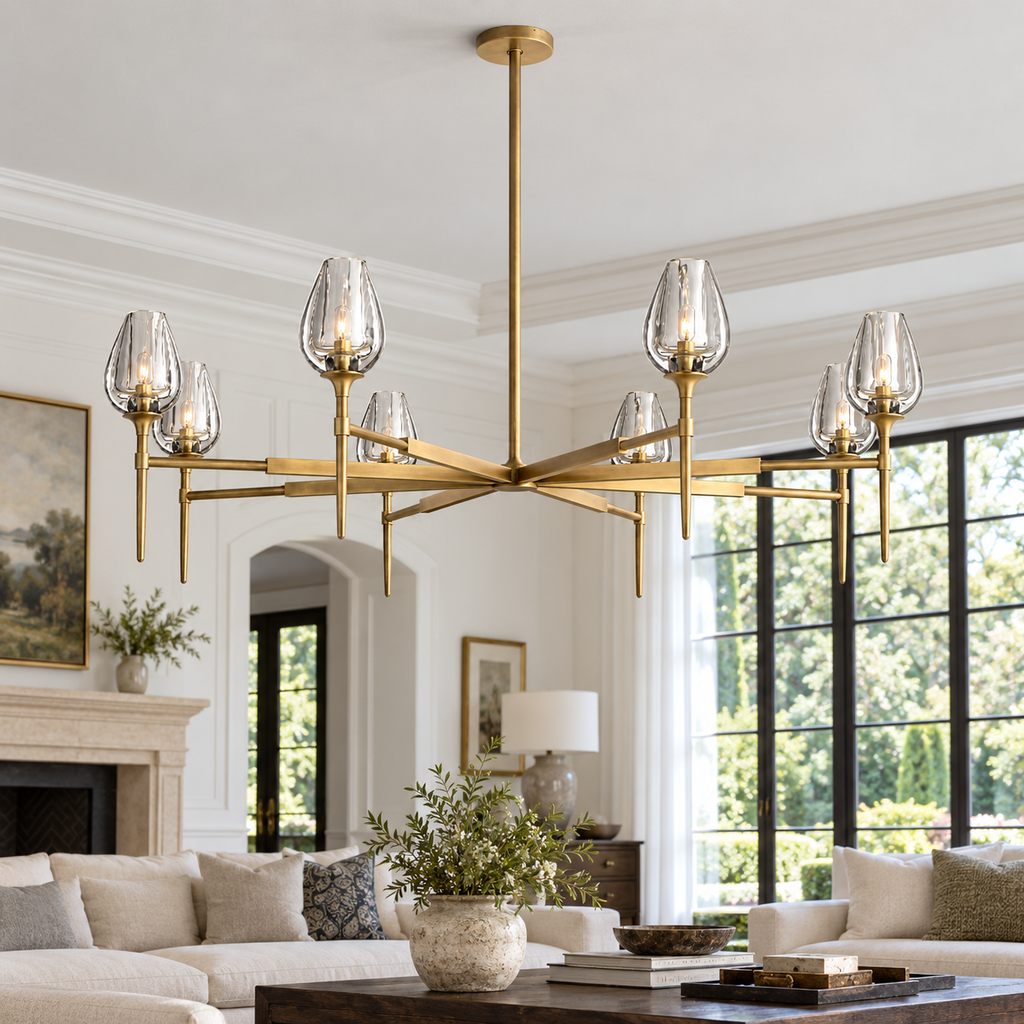 Tulip Round Living Room Chandelier 54" in an American luxury home with natural daylight