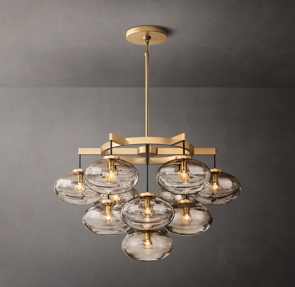 Cabrette Clear/Amber Glass Round Chandelier 36"