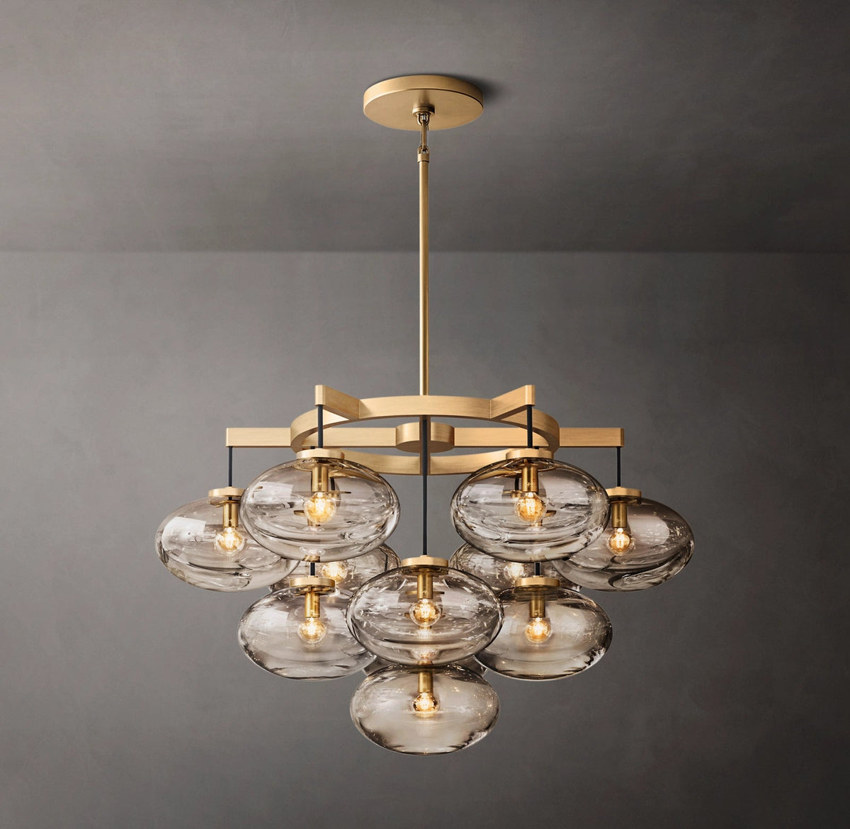 Cabrette Clear/Amber Glass Round Chandelier 36"