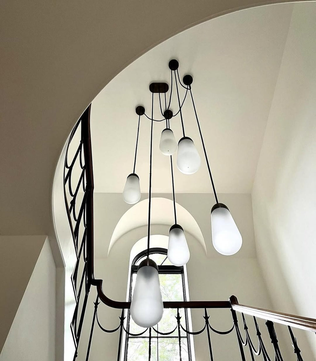 Modern Floating Pears-inspired Frosted Glass Chandelier for High-ceiling