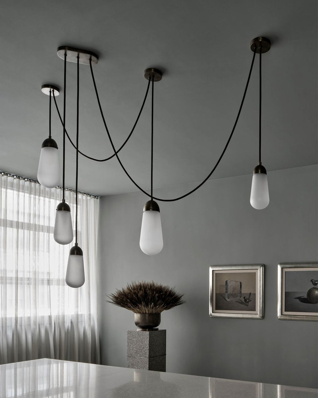 Modern Floating Pears-inspired Frosted Glass Chandelier for High-ceiling