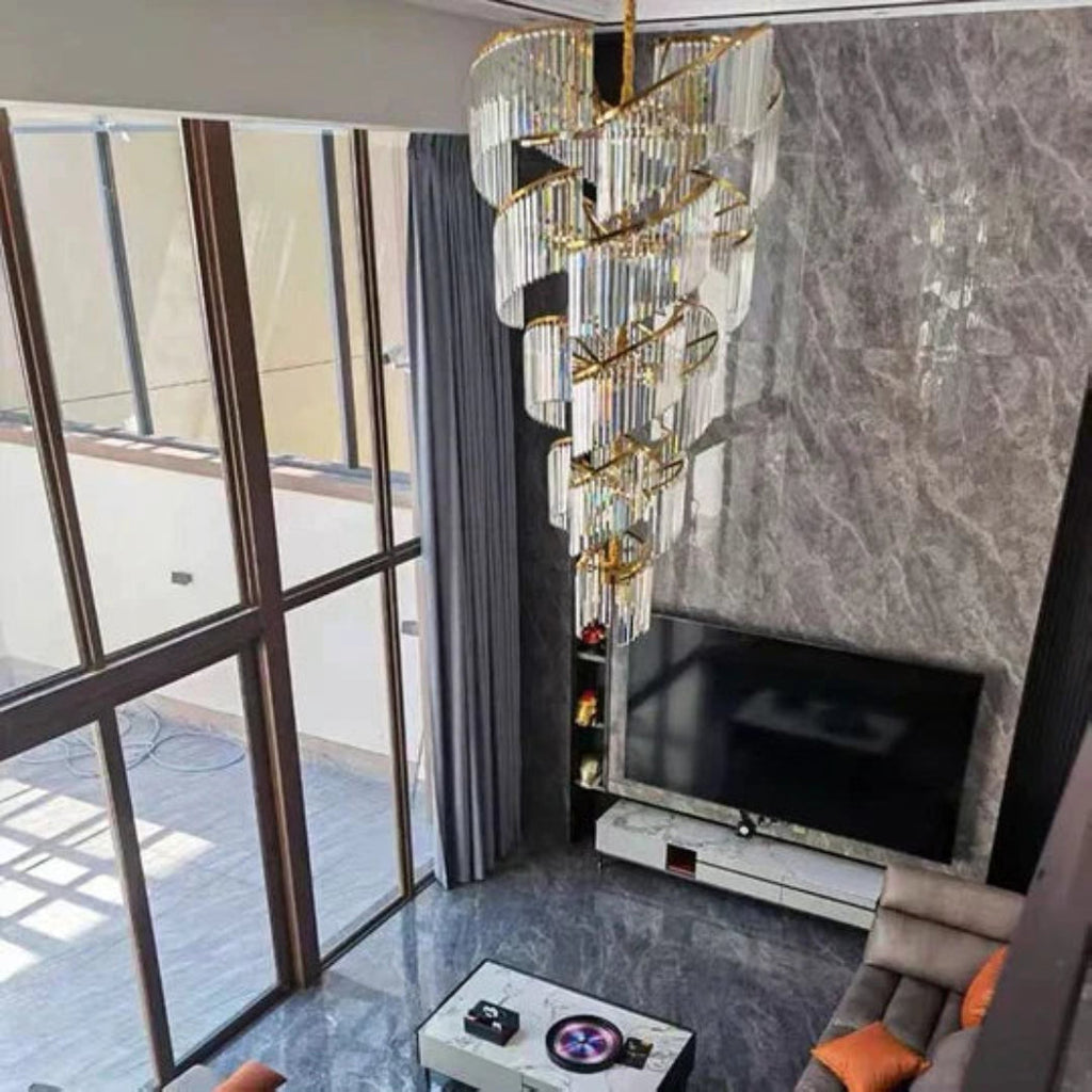 Oversized Modern Designer Creative Multi-tiered Luxury Spiral Crystal Chandelier  For High-ceiling Foyer/Entryway/Hallway