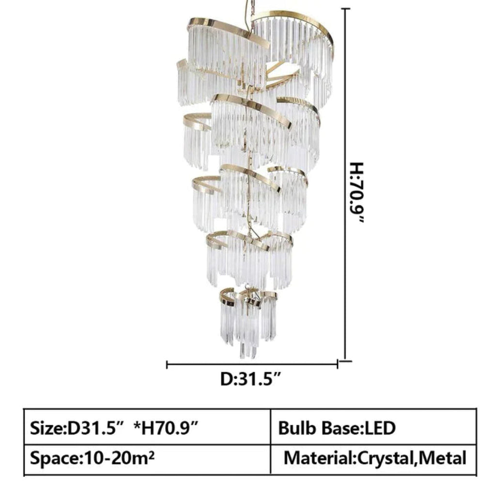 Oversized Modern Designer Creative Multi-tiered Luxury Spiral Crystal Chandelier  For High-ceiling Foyer/Entryway/Hallway