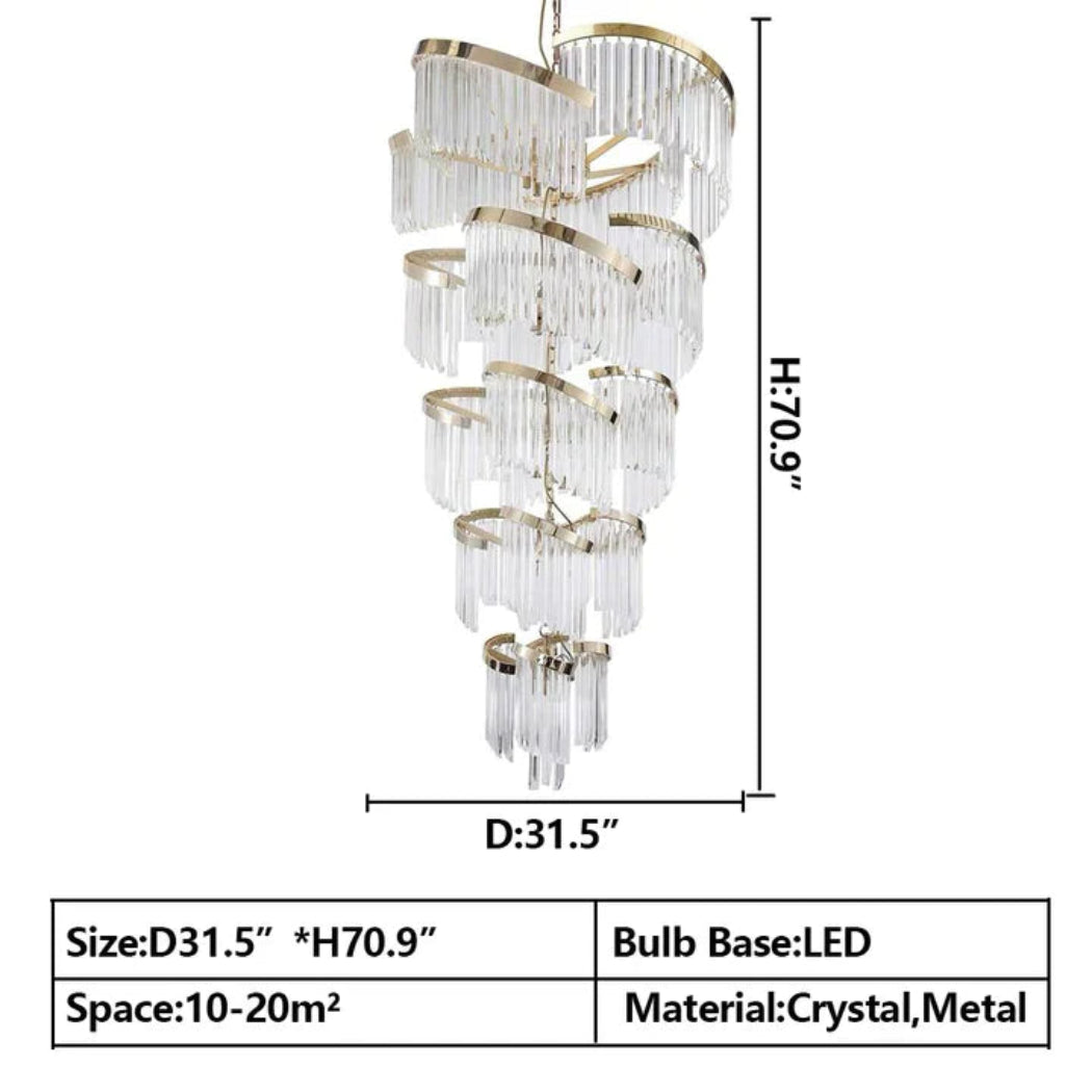 Oversized Modern Designer Creative Multi-tiered Luxury Spiral Crystal Chandelier  For High-ceiling Foyer/Entryway/Hallway