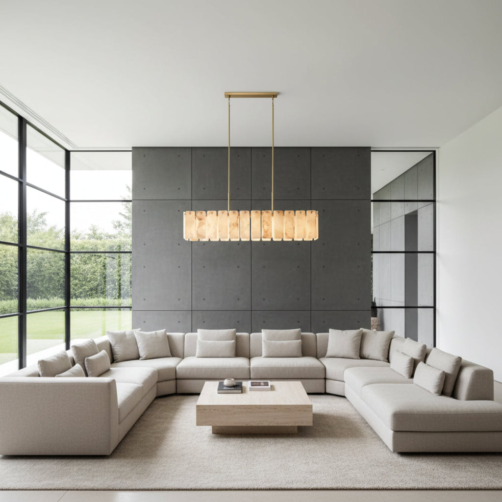 Calamette Alabaster Rectangular Chandelier 72"