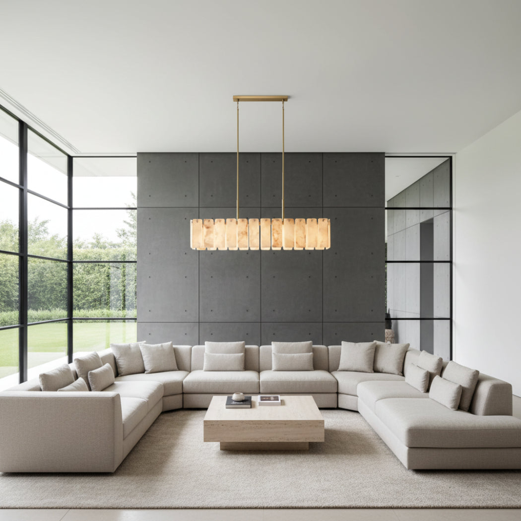 Calamette Alabaster Rectangular Chandelier 72"