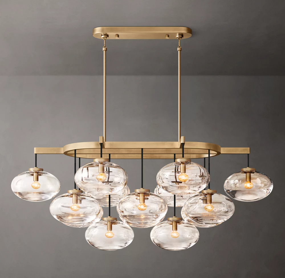 Cabrette Clear/Amber Glass Linear Chandelier 54"
