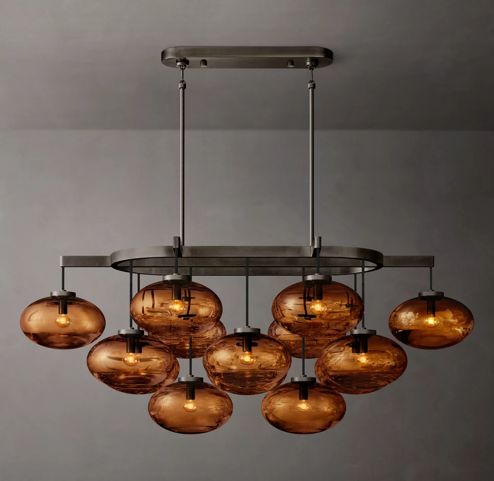 Cabrette Clear/Amber Glass Linear Chandelier 54"
