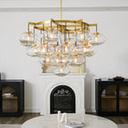 Cabrette Clear/Amber Glass Round Chandelier 48"