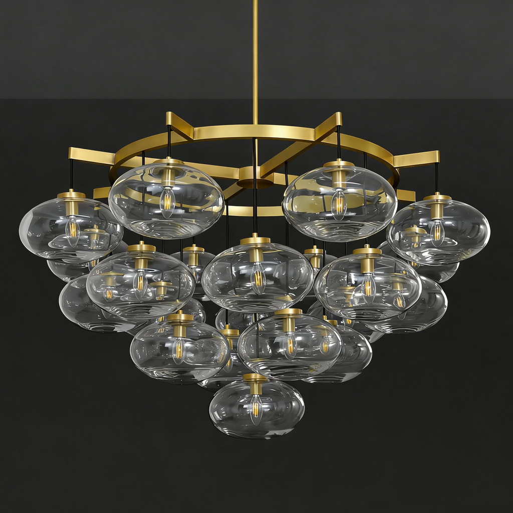 Cabrette Clear/Amber Glass Round Chandelier 48"