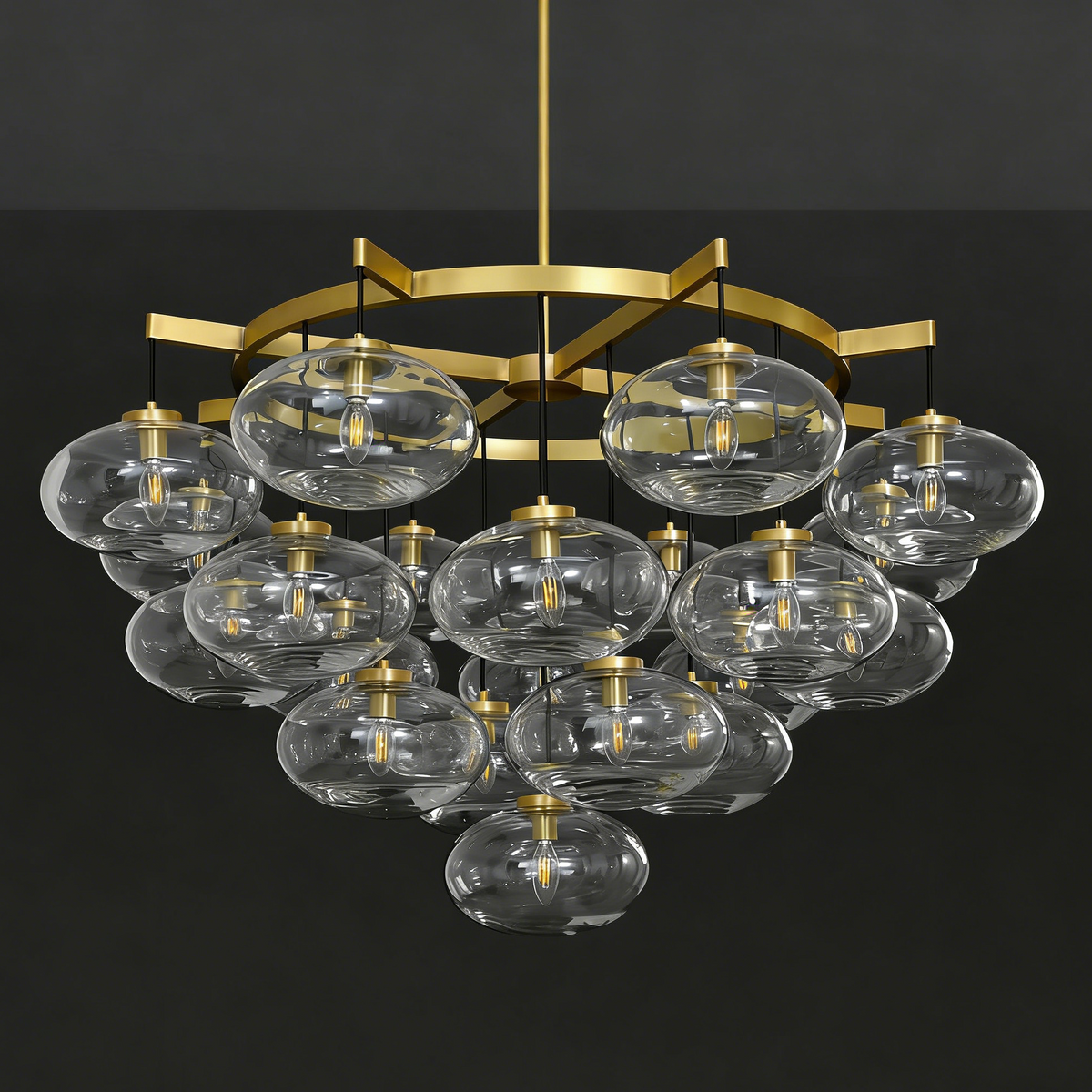 Cabrette Clear/Amber Glass Round Chandelier 48"
