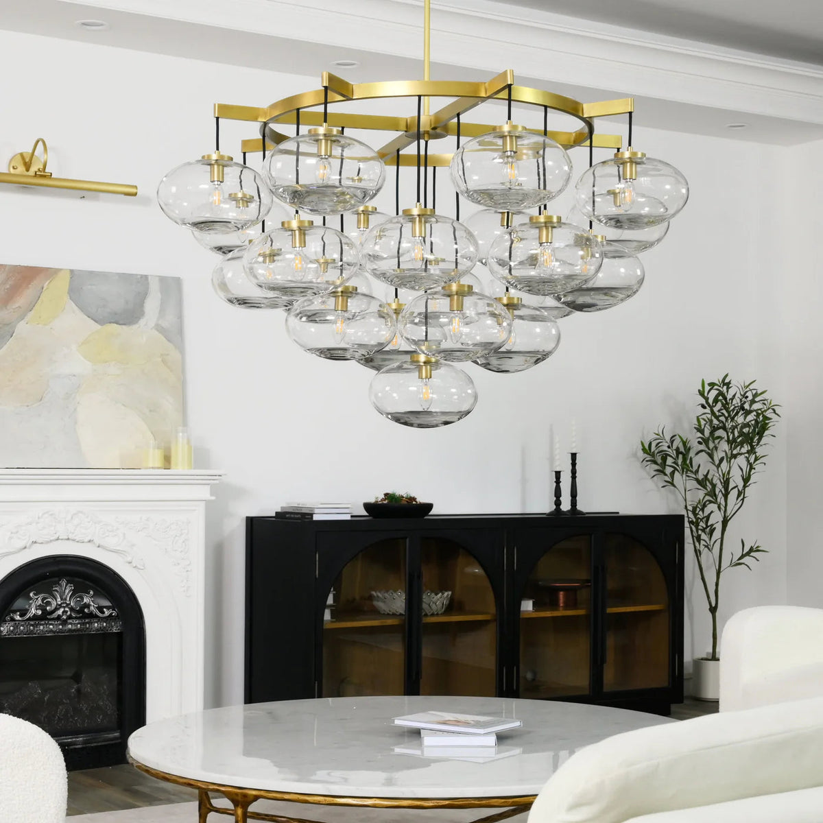 Cabrette Clear/Amber Glass Round Chandelier 48"