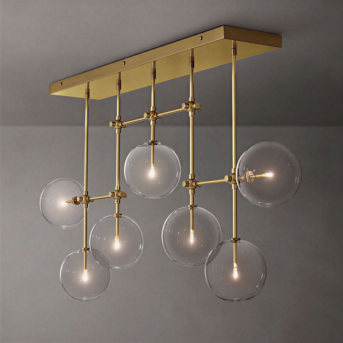 Glass Globe Mobile Linear Chandelier 72"